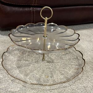 Elegant Two-Tier Glass Serving Tray with Gold Accents